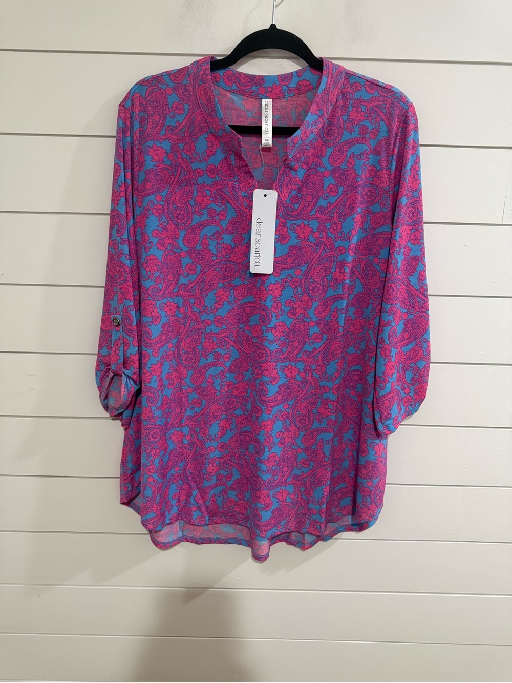 Dear Scarlett Pink and Blue Paisley Split-Neck Tunic